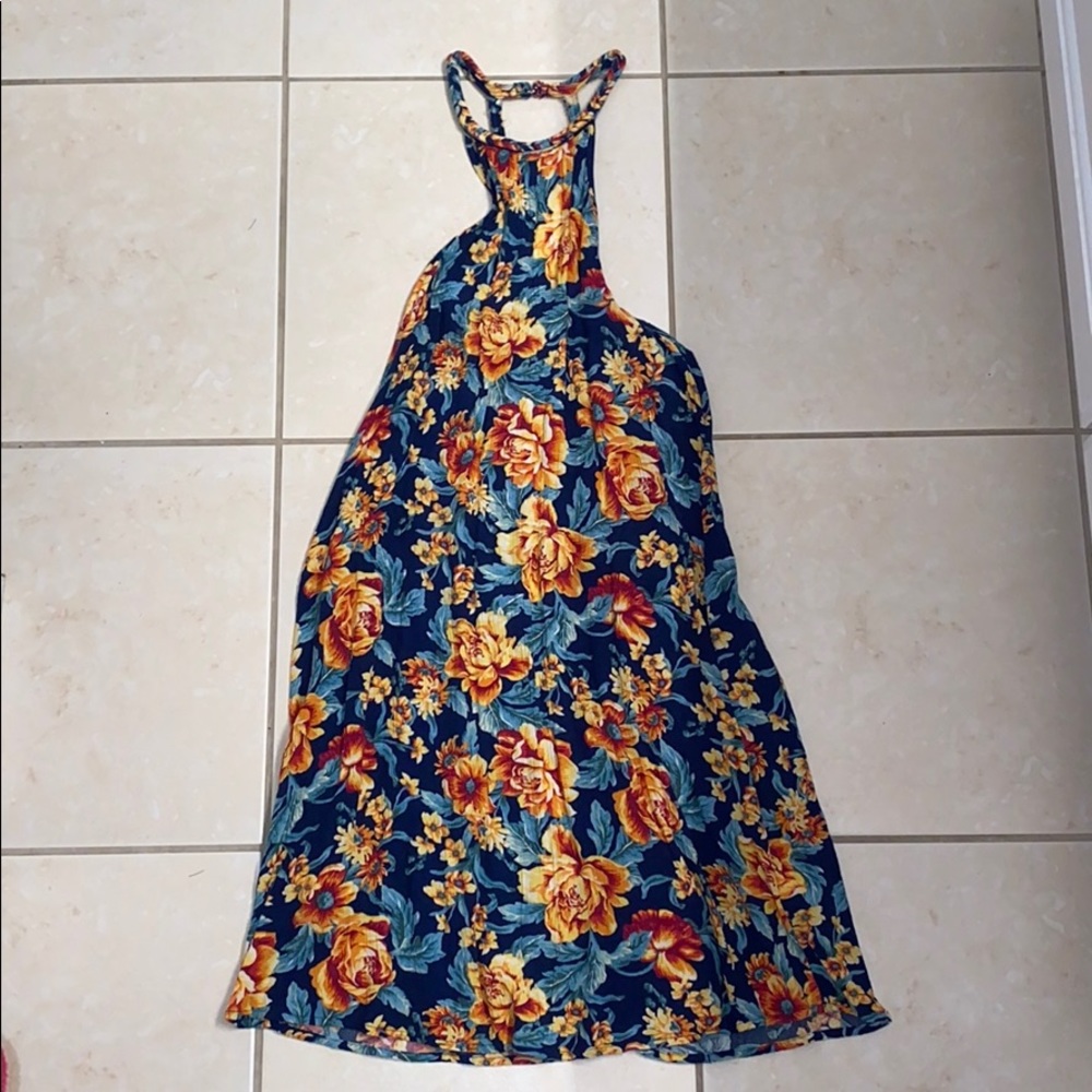 Floral print, halter neck dress